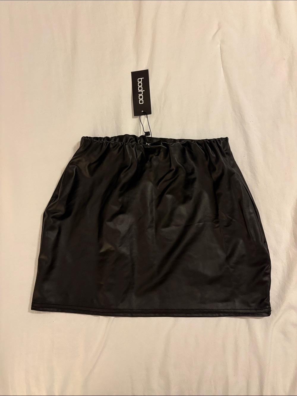 boohoo Black Faux Leather Mini Skirt with Elastic Waist